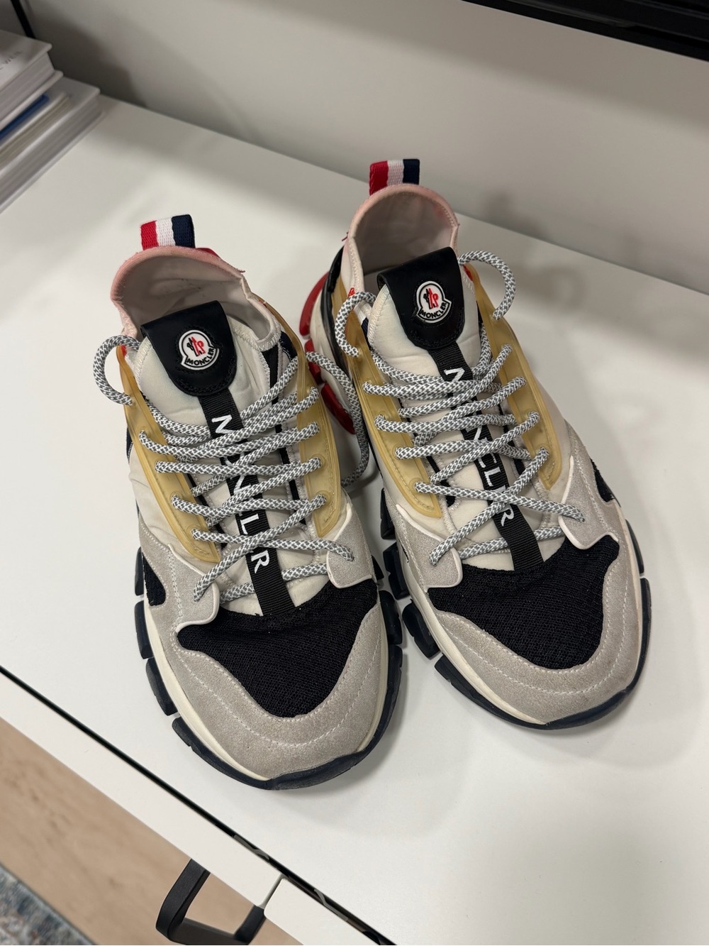 Moncler Trevor Chunky Sneakers – White/Black/Red - Size 9US